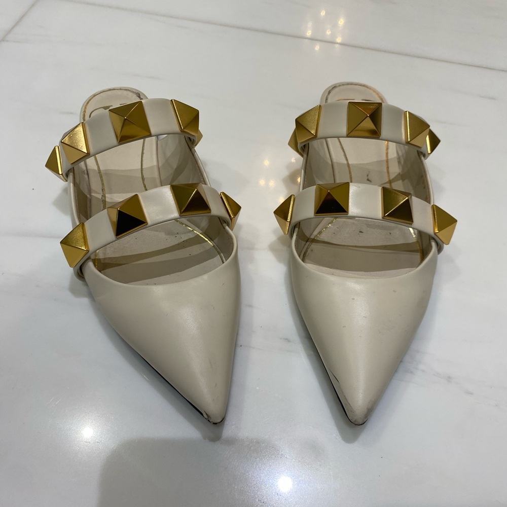 Valentino Cream and Gold Mules with Strappy Design